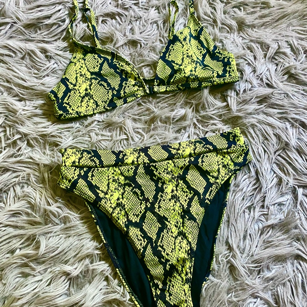 Green bikini in faux snake skin